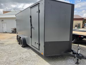 2027 Discovery 7×16 Enclosed Trailer – Matte Charcoal Metallic Blackout (031241)